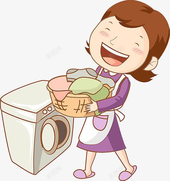 洗衣服的女人png免抠素材_新图网 https://ixintu.com 一堆 卡通 围裙 女人 洗衣机 白色 紫色 衣服