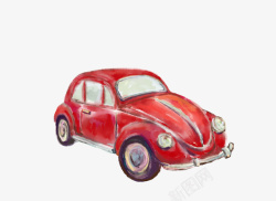 手绘水彩红色甲壳虫小汽车素材