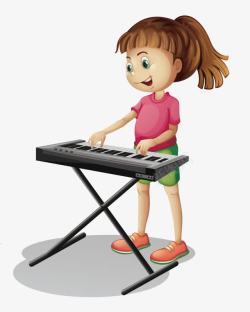 电子琴卡通手绘弹电子琴的女孩高清图片