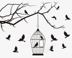 卡通笼子鸟笼和鸟高清图片