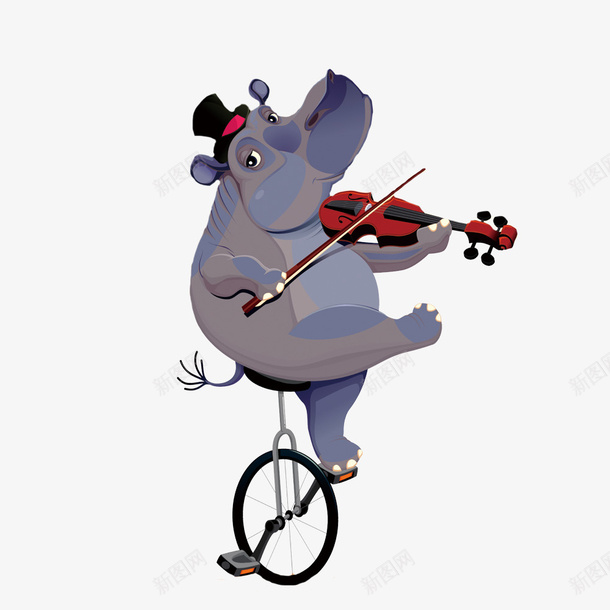 卡通拉小提琴的河马动物png免抠素材_新图网 https://ixintu.com 动物设计 卡通 小提琴 愚人节 河马 表演 马戏团