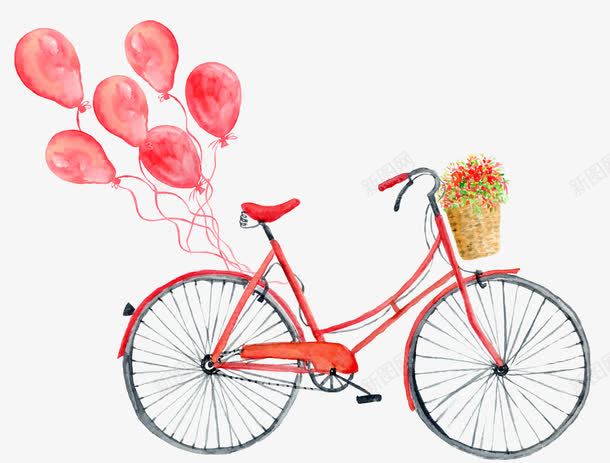 卡通风格气球单车png免抠素材_新图网 https://ixintu.com 促销装饰 时尚单车 气球 浪漫 红色浪漫 花篮