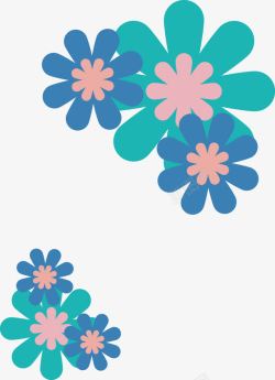 卡通蓝绿扁平化花朵素材
