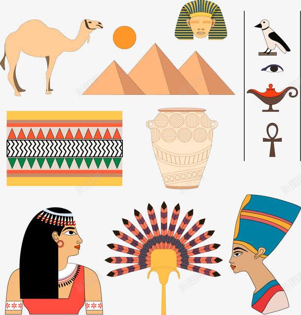 手绘埃及元素png免抠素材_新图网 https://ixintu.com 元素 埃及 手绘 文化 金字塔 骆驼