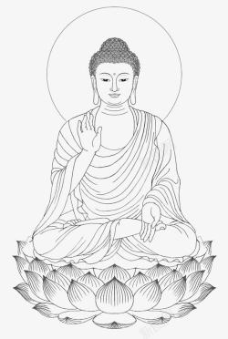 佛头释迦摩尼白描手绘释迦牟尼佛画像正坐高清图片