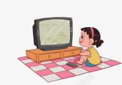 保护视力小女孩看电视高清图片