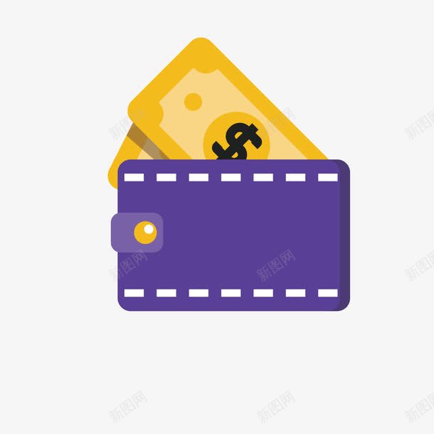 紫色钱包图标png_新图网 https://ixintu.com 圆角 扁平化 渐变 紫色 美元 虚线 财富 钱包