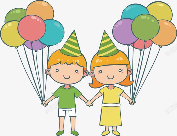 拿着气球的可爱孩子png免抠素材_新图网 https://ixintu.com 彩色气球 气球 生日派对 矢量素材