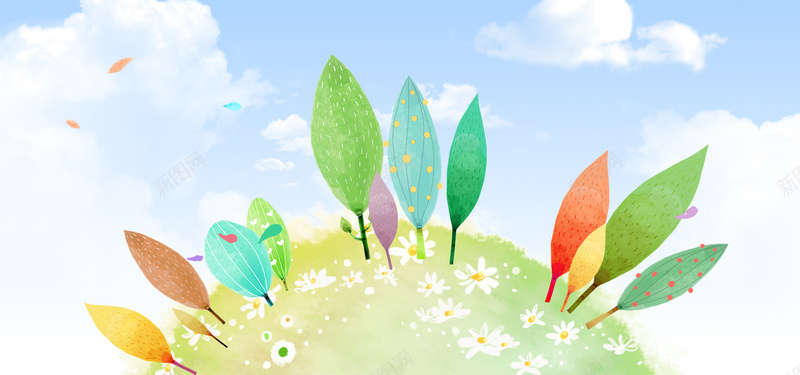 彩色的树psd设计背景_新图网 https://ixintu.com 卡通 手绘 树木 海报banner 童趣 赤橙黄绿青蓝紫