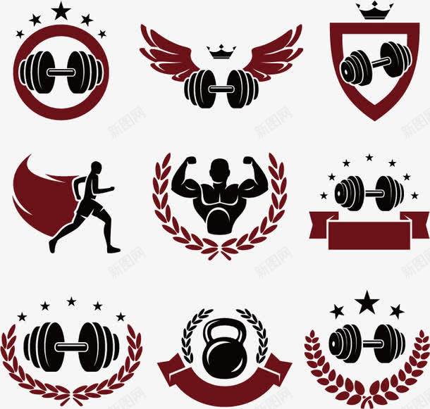 健身logo图标png_新图网 https://ixintu.com 健身logo 创意 哑铃 大力士 强壮肌肉男 翅膀 肌肉男 设计 麦穗
