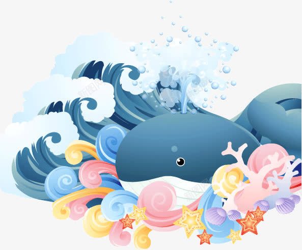 卡通海浪中的鲸鱼海报背景png免抠素材_新图网 https://ixintu.com 卡通 海报 海浪 背景 鲸鱼