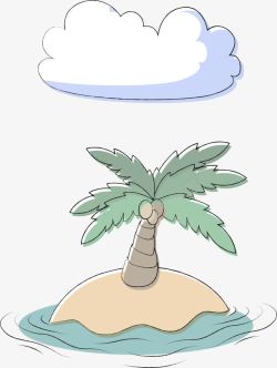 美女游泳云雾椰子树手绘卡通旅游元素高清图片
