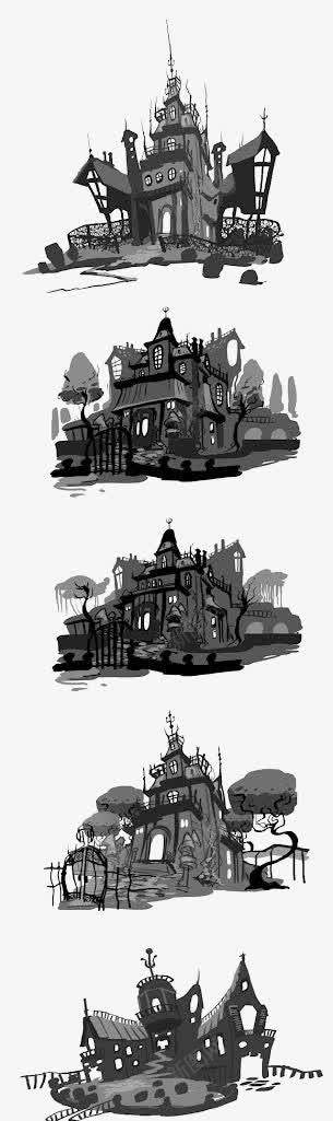 城堡png免抠素材_新图网 https://ixintu.com 创意建筑 别墅 城堡 欧式建筑 黑暗城堡 黑白建筑