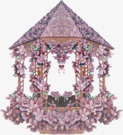 紫色的亭子复古手绘花紫色花朵装饰小高清图片