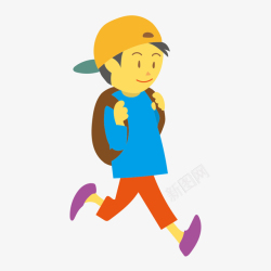走路上学背书包上学的卡通男孩高清图片