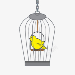 黄鸟吊起鸟笼里的黄鸟高清图片