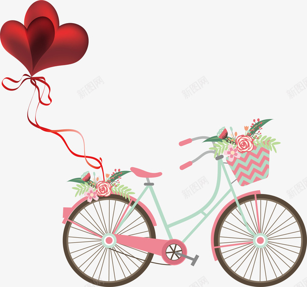 情人节挂着气球的自行车png免抠素材_新图网 https://ixintu.com 情人节 挂着气球的自行车 浪漫 爱心气球 爱情 花朵装饰