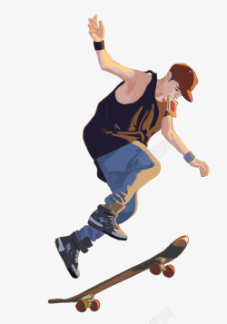 帅气滑板手绘装饰插图帅气男孩滑板少年高清图片