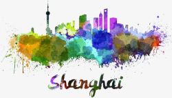 上海剪影矢量图彩色墨迹城市剪影高清图片