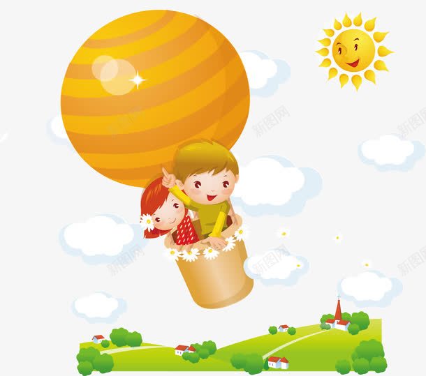乘坐热气球png免抠素材_新图网 https://ixintu.com 可爱 快乐 热气球 童年
