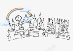 卡通背景图案手绘彩虹下的城堡高清图片