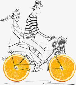 矢量自行车轮胎情侣骑自行车载人开心浪漫线稿高清图片