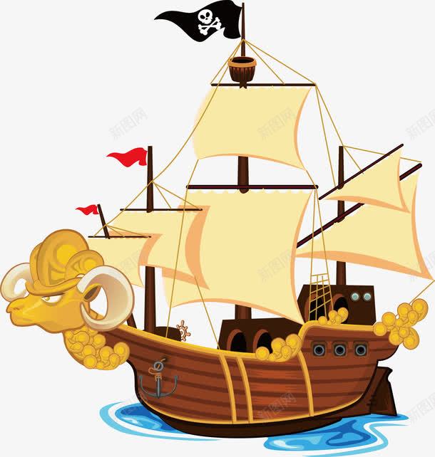 卡通海盗船png免抠素材_新图网 https://ixintu.com Q版海盗船 手绘海盗船 轮船 骷髅旗子