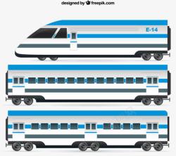高速列车仿真蓝色火车车头和车厢矢量图高清图片