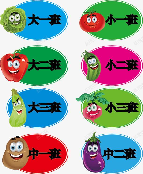 班级牌png免抠素材_新图网 https://ixintu.com 创意设计 卡通 可爱 土豆 幼儿园 班名 班级 班级牌 番茄 白菜 茄子 蔬菜