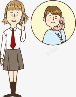 水彩女生搭配水彩打电话的女孩高清图片