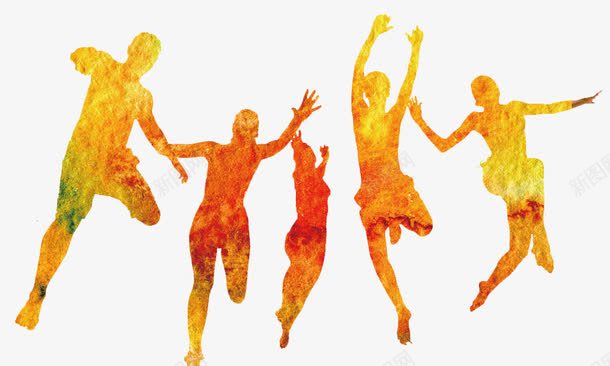 五个橙色的人png免抠素材_新图网 https://ixintu.com 橙色 跳跃 运动 青春