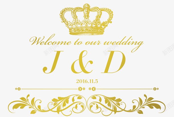 婚礼logo图标png_新图网 https://ixintu.com 婚礼logo 有花纹 金黄色