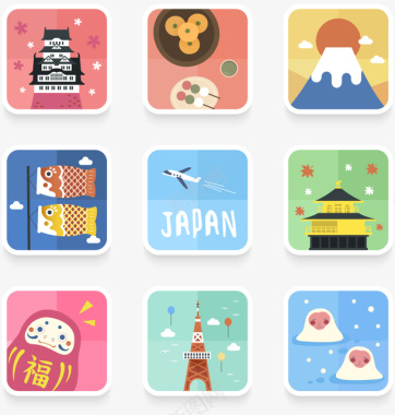 精美日本特色文化卡片矢量图图标图标