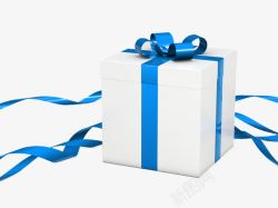 写实盒子蓝色蝴蝶结白色盒子包装礼盒高清图片