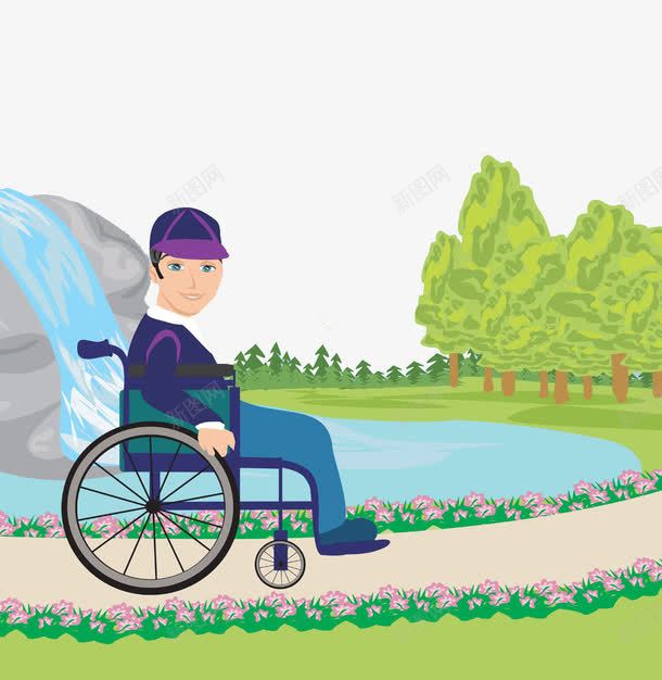 坐在轮椅上的男人png免抠素材_新图网 https://ixintu.com 公园 卡通 山水 手绘 男人 自然风景 轮椅 风景