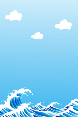 蓝色海浪排列矢量卡通扁平化海洋波浪背景高清图片