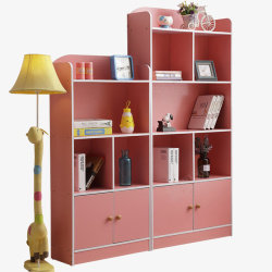 简易儿童储物柜子粉色儿童格子书架高清图片
