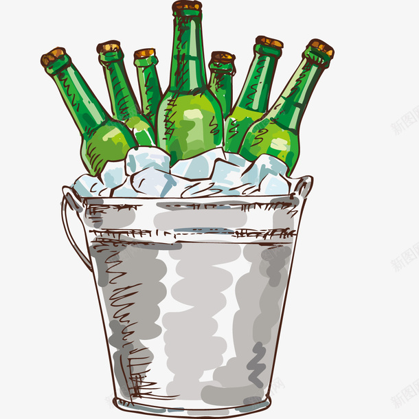 简约冰桶里的啤酒png免抠素材_新图网 https://ixintu.com 冰块 创意 卡通手绘 商务 啤酒 简约 绿色