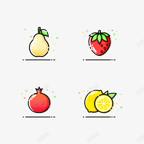 美味的四个水果MBE风格png免抠素材_新图网 https://ixintu.com MBE风格 健康 柠檬 梨子 石榴 草莓 营养