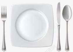 白色叉子白色陶瓷方盘高清图片
