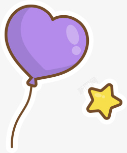 卡通紫色爱心气球贴纸素材