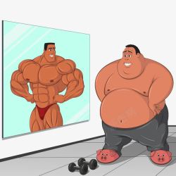 照镜子PNG胖子与肌肉男高清图片