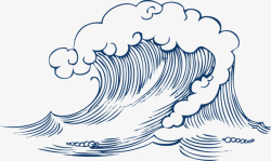 翻腾的浪花素描蓝色海浪高清图片