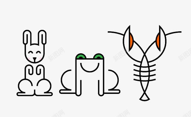 3种极简动物手绘png免抠素材_新图网 https://ixintu.com 兔子 简笔画 线条 青蛙 鱼