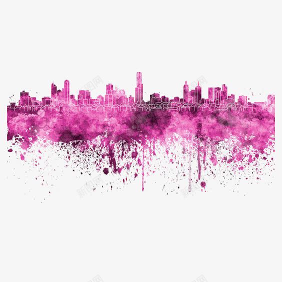 水墨城市png免抠素材_新图网 https://ixintu.com 创意城市 喷溅水彩 城市插画 笔刷 粉色水墨 繁华城市