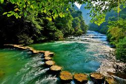 清澈的河水荔波小七孔自然景色高清图片