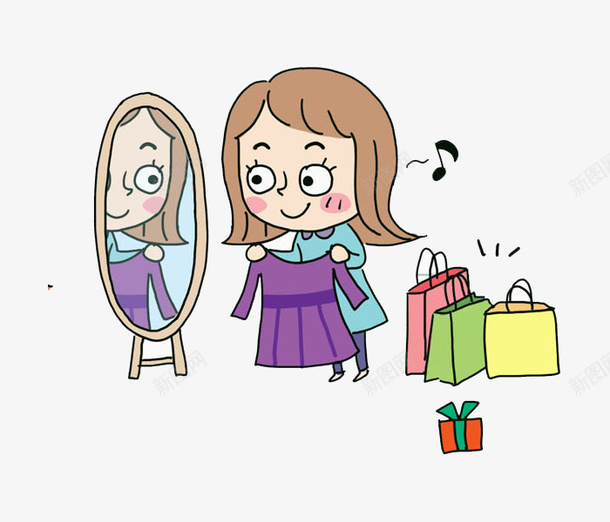手绘购物的小女孩图png免抠素材_新图网 https://ixintu.com 买衣服 卡通手绘 女孩 手提袋 水彩 购物