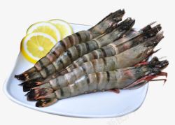 褐色黑虎虾白色盘子中的越南进口黑虎虾高清图片