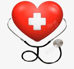 医疗标志红色心形十字听诊器高清图片