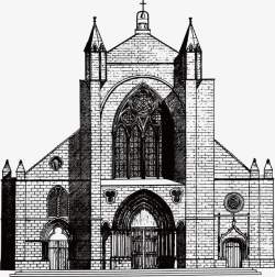青岛欧式教堂建筑手绘黑白装饰矢量图高清图片